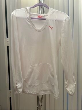 Puma White Hooded Pullover with Pink Logo